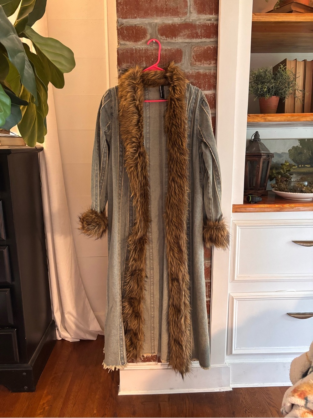 Long Denim Fur Coat